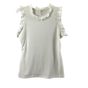 Hayden Top Womens Small White Ruffle Sleeve Ribbed Knit Summer Blouse‎